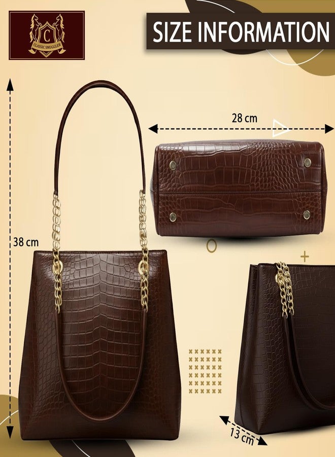 CLASSIC SMUGGLER Large Capacity Croco Pattern Tote Bags For Womens Big Purses And Handbags Ladies Shoulder Bag (Dark Brown) - Image 4